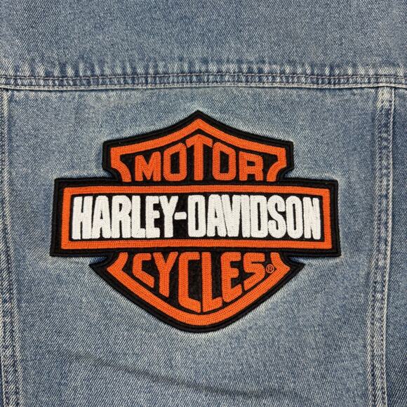 Harley Davidson Motor Clothes Denim Jacket Women's Large Blue Embroidered Patch - Picture 4 of 11